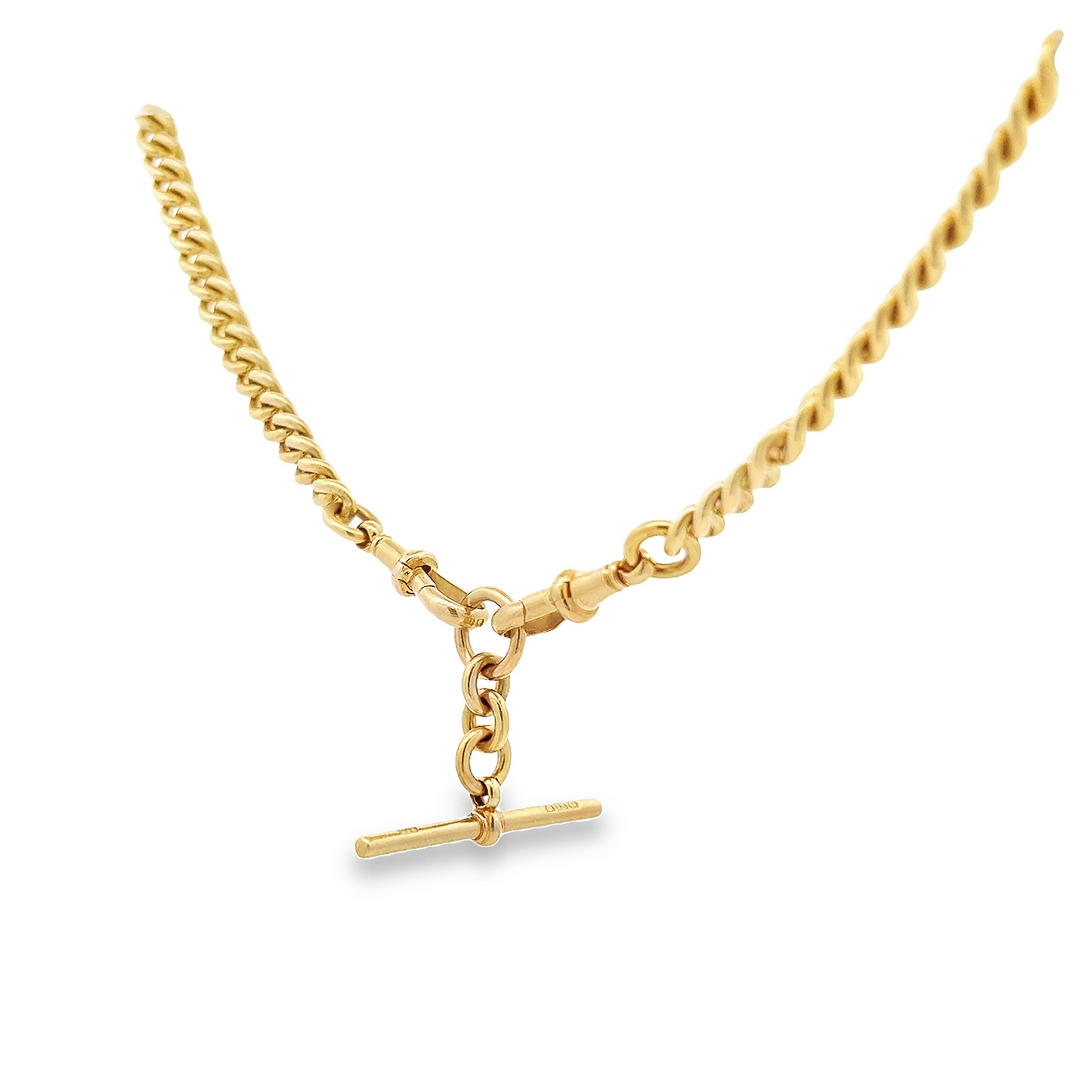 Antique Edwardian 18ct Gold Albert Curb Link Watch Chain with T-Bar