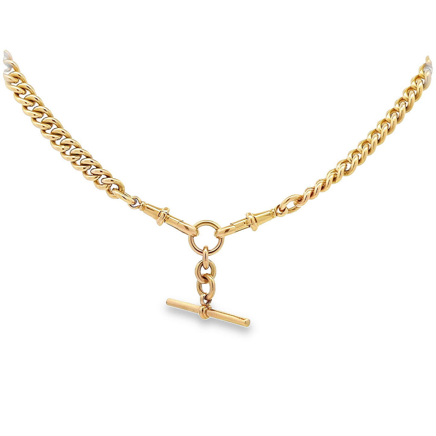Antique Edwardian 18ct Gold Albert Curb Link Watch Chain with T-Bar