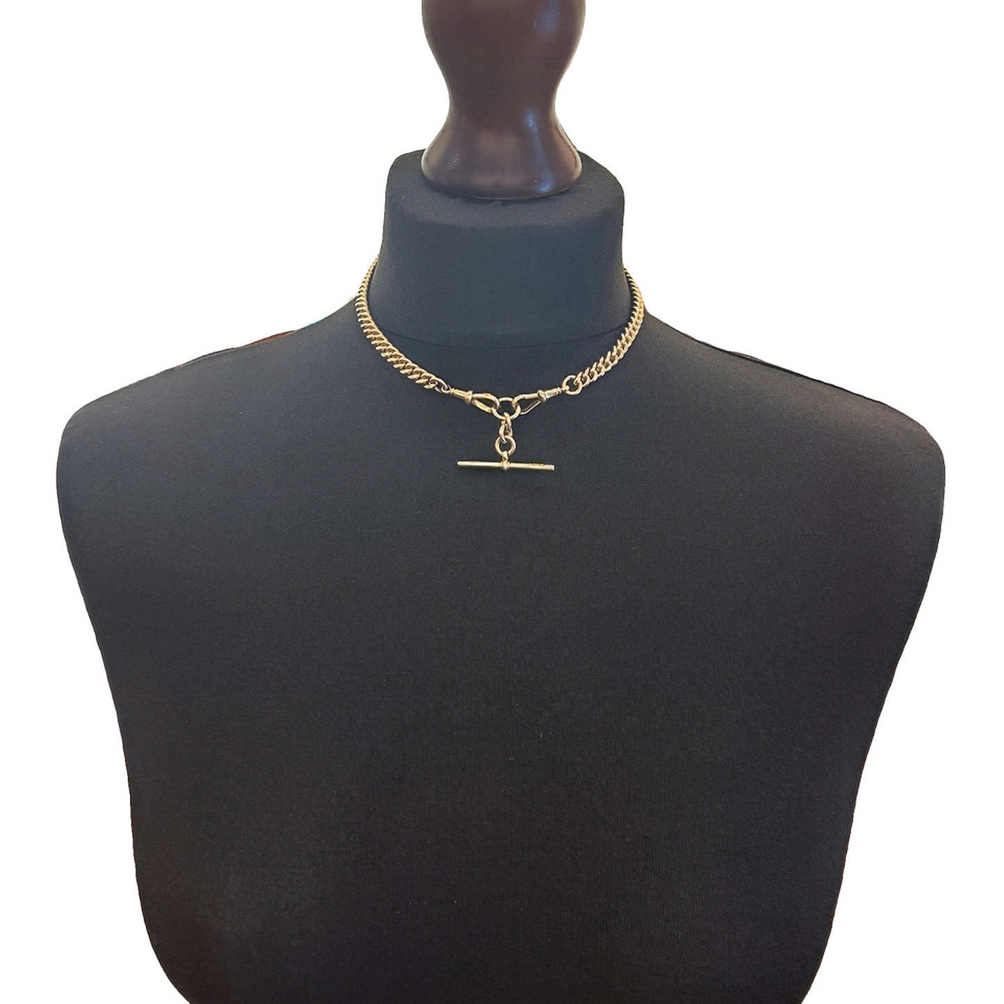Antique Edwardian 18ct Gold Albert Curb Link Watch Chain with T-Bar