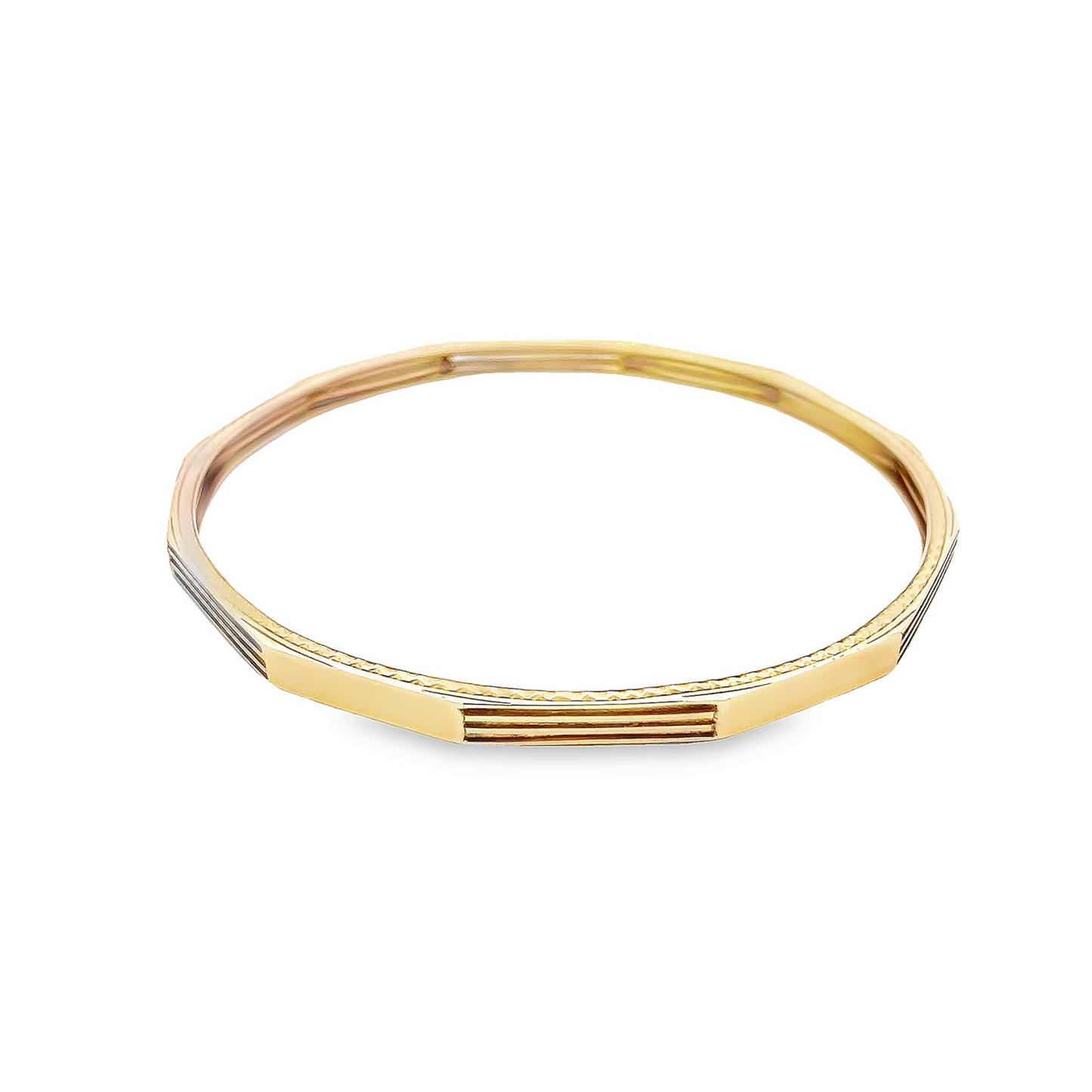 Antique Art Deco 9ct Gold Dodecagon Engine Turned Design Slave Bangle