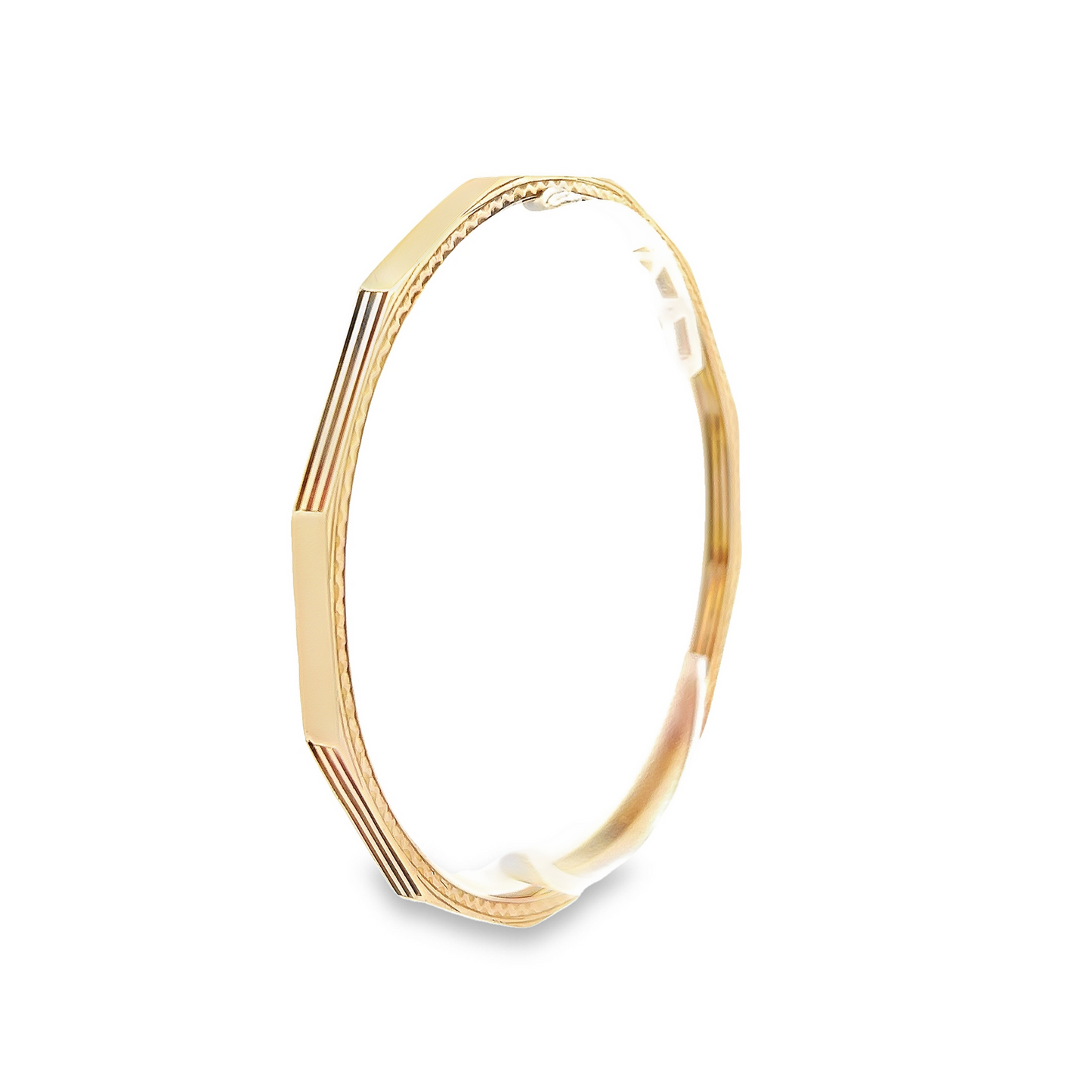 Antique Art Deco 9ct Gold Dodecagon Engine Turned Design Slave Bangle