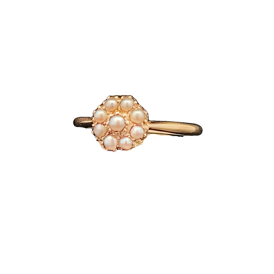 Antique Edwardian Natural Pearl Cluster 18ct Gold Ring