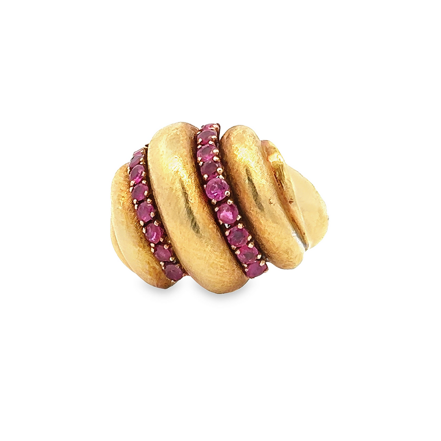 Vintage Ruby 18ct Gold Bombe Cluster Ring