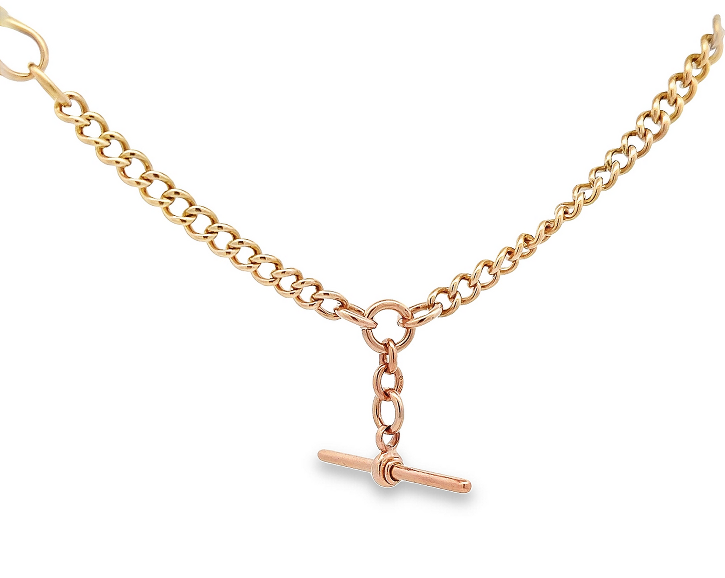 Antique Edwardian 9ct Gold Graduated Curb Link Albert Watch Chain with T-Bar