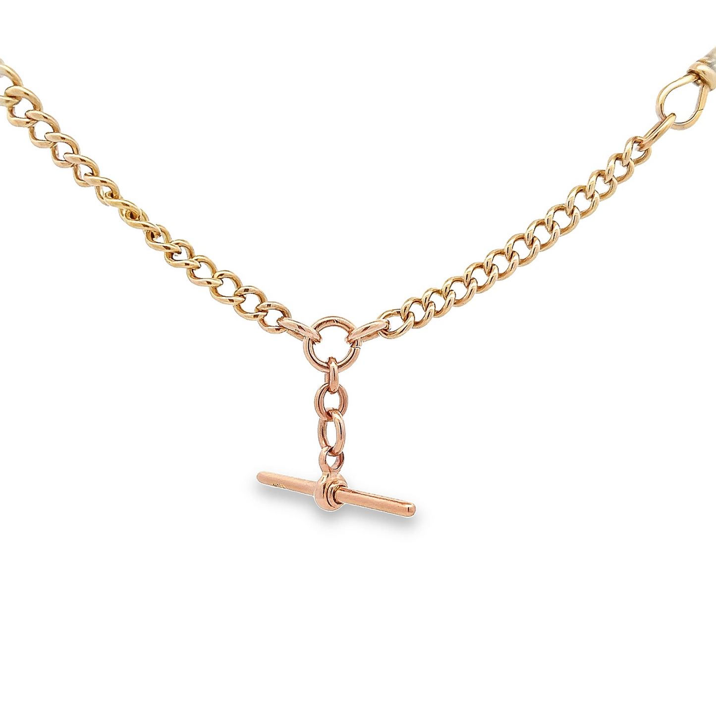 Antique Edwardian 9ct Gold Graduated Curb Link Albert Watch Chain with T-Bar