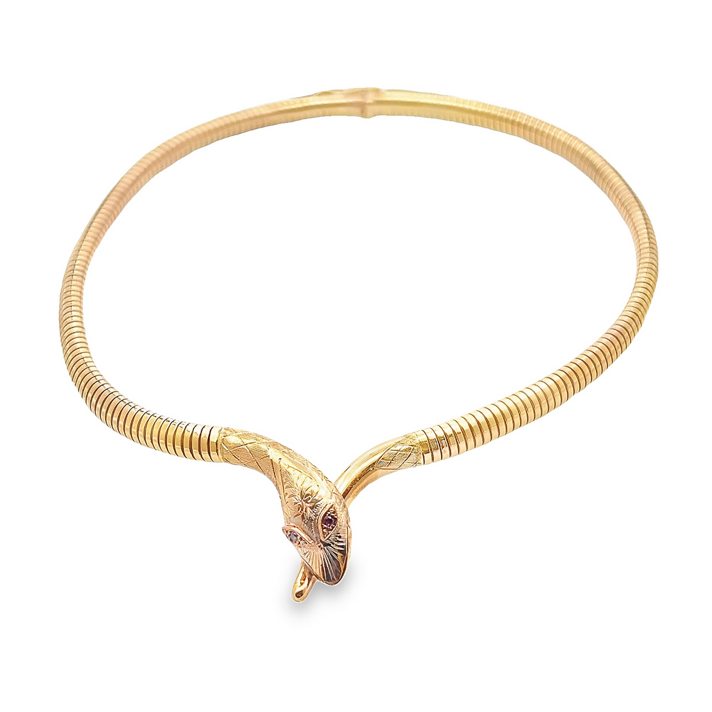 Vintage Ruby Eyed 9ct Gold Articulated Snake Collar