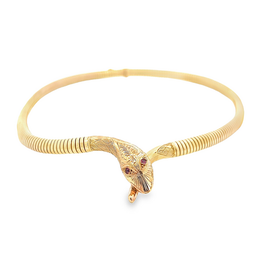 Vintage Ruby Eyed 9ct Gold Articulated Snake Collar