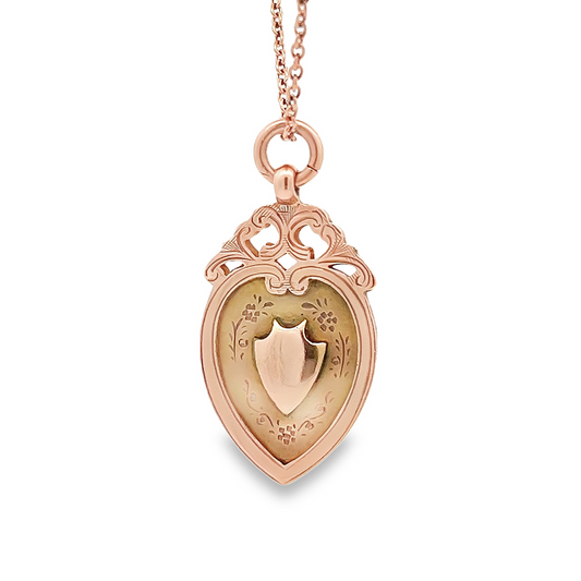 Antique Edwardian Shield 9ct Rose Gold Pendant / Fob