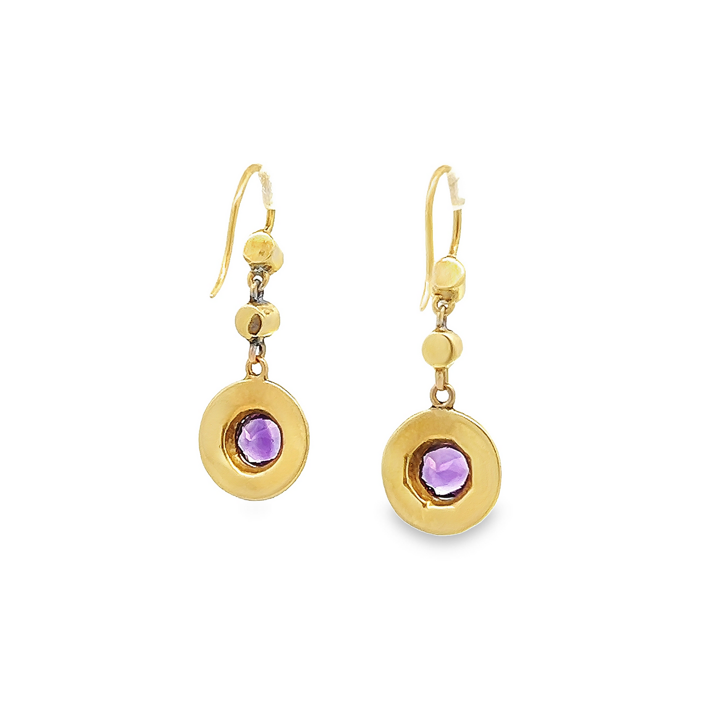Antique Edwardian Amethyst and Natural Split Pearl 15ct Gold Drop Earrings