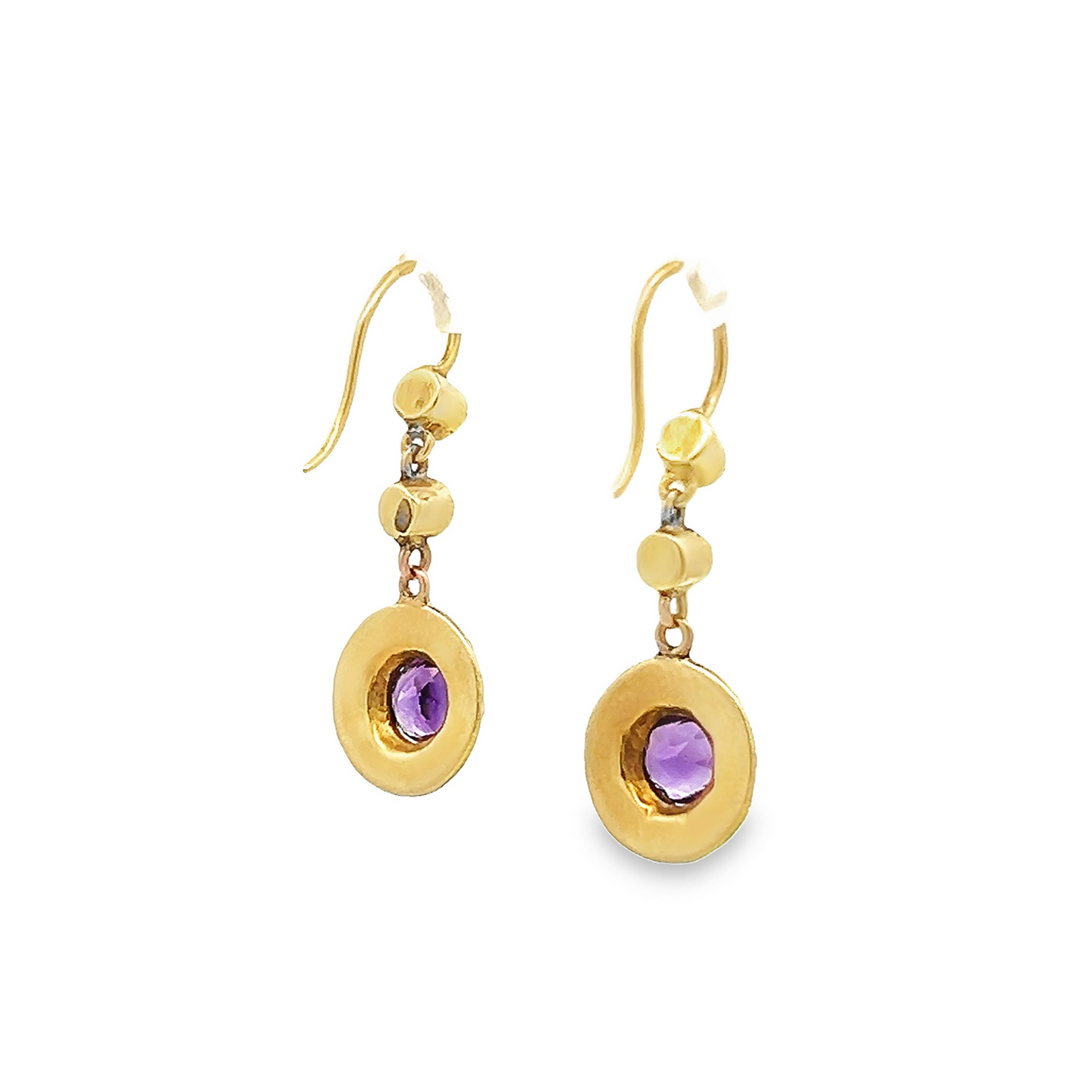 Antique Edwardian Amethyst and Natural Split Pearl 15ct Gold Drop Earrings