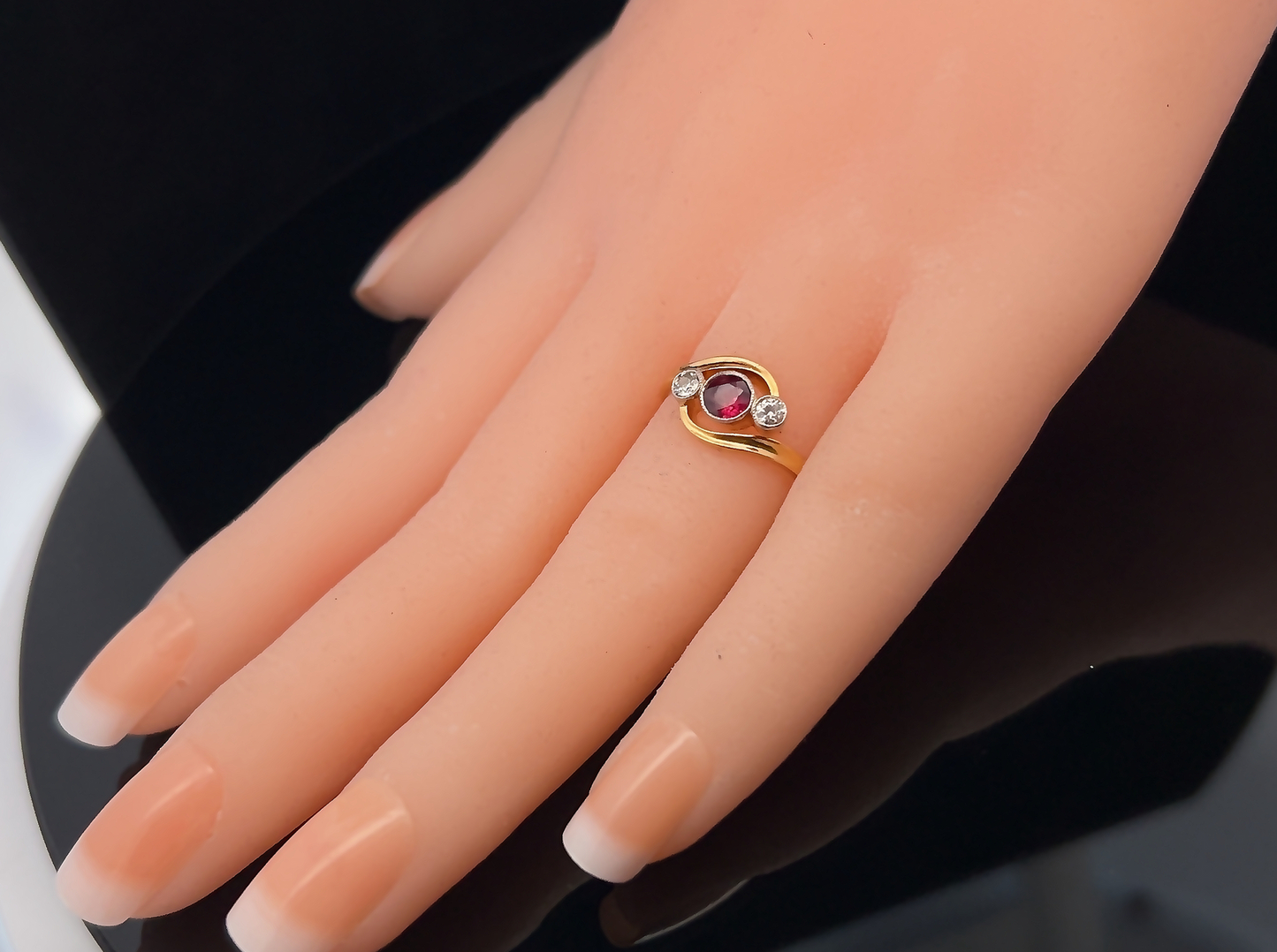 Antique Ruby and Diamond 18ct Gold and Platinum Trilogy Crossover Ring.