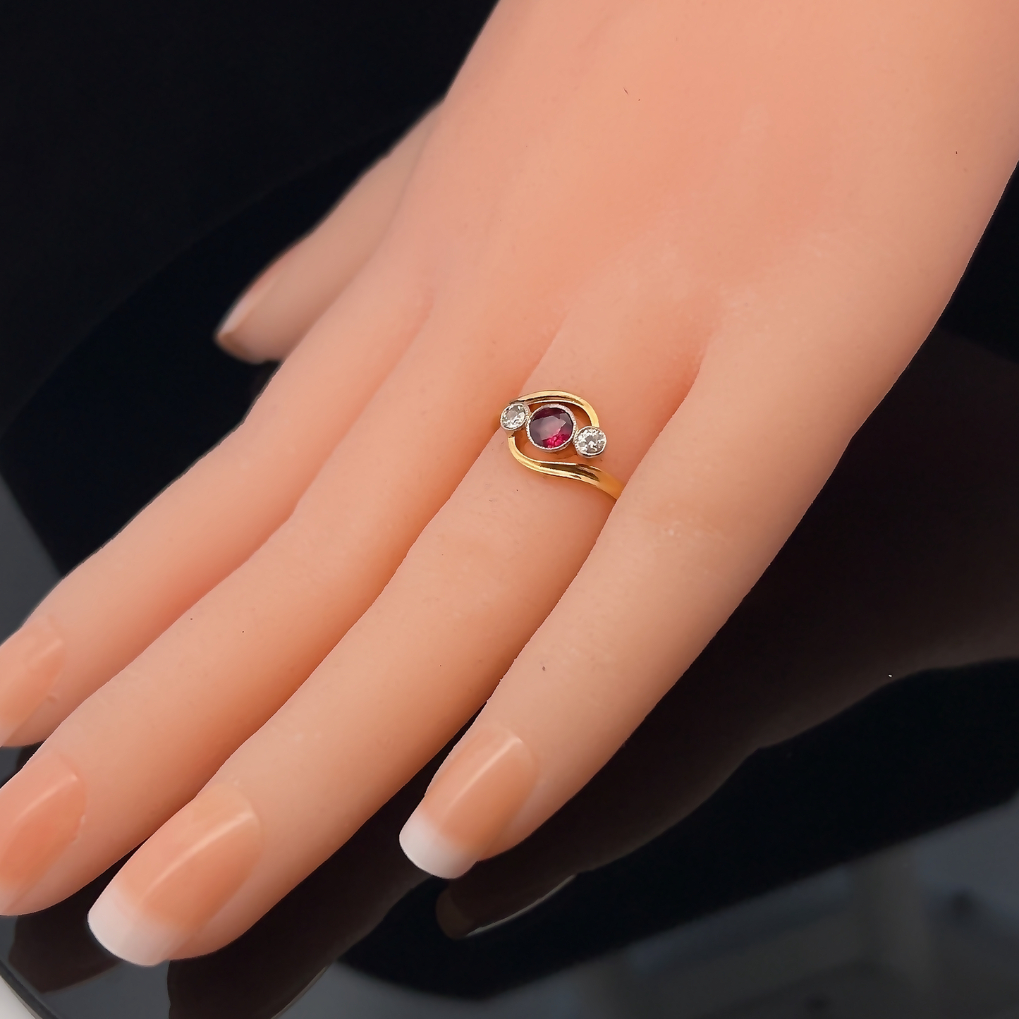 Antique Ruby and Diamond 18ct Gold and Platinum Trilogy Crossover Ring.