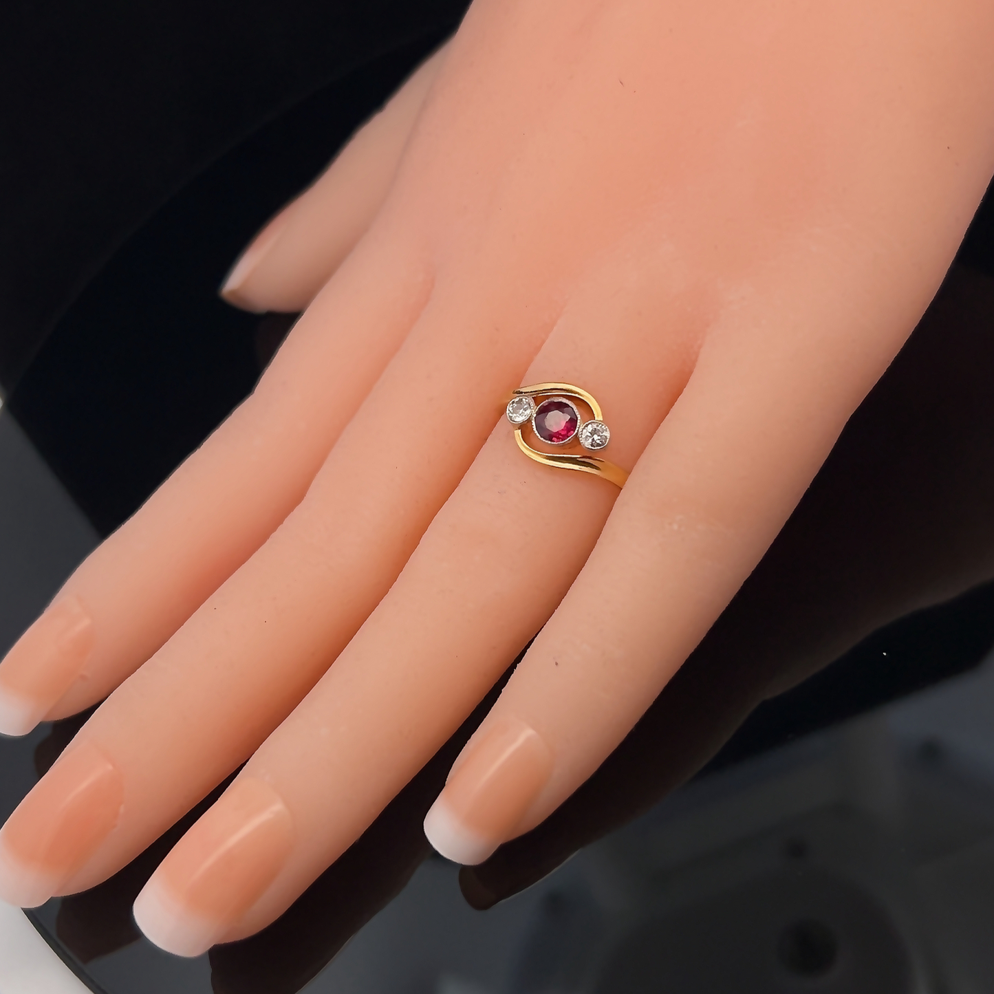 Antique Ruby and Diamond 18ct Gold and Platinum Trilogy Crossover Ring.