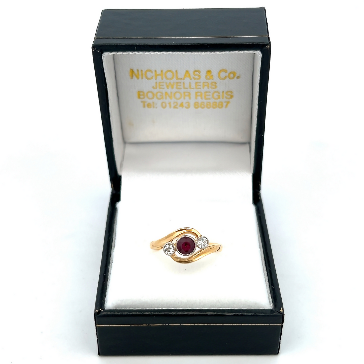 Antique Ruby and Diamond 18ct Gold and Platinum Trilogy Crossover Ring.