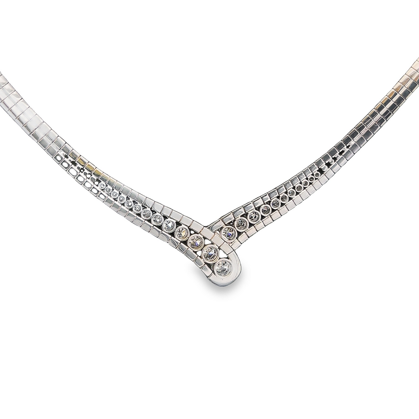 Vintage Graduated Natural Diamond 18ct White Gold Collar Necklace