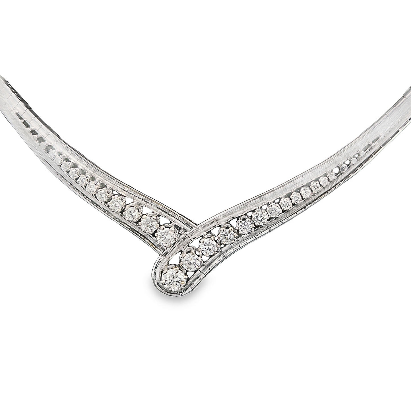 Vintage Graduated Natural Diamond 18ct White Gold Collar Necklace