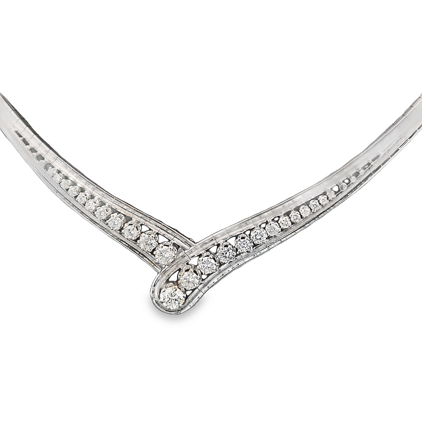 Vintage Graduated Natural Diamond 18ct White Gold Collar Necklace