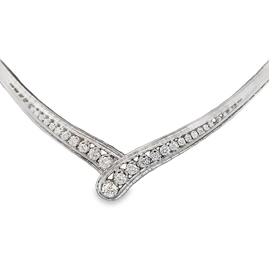 Vintage Graduated Natural Diamond 18ct White Gold Collar Necklace