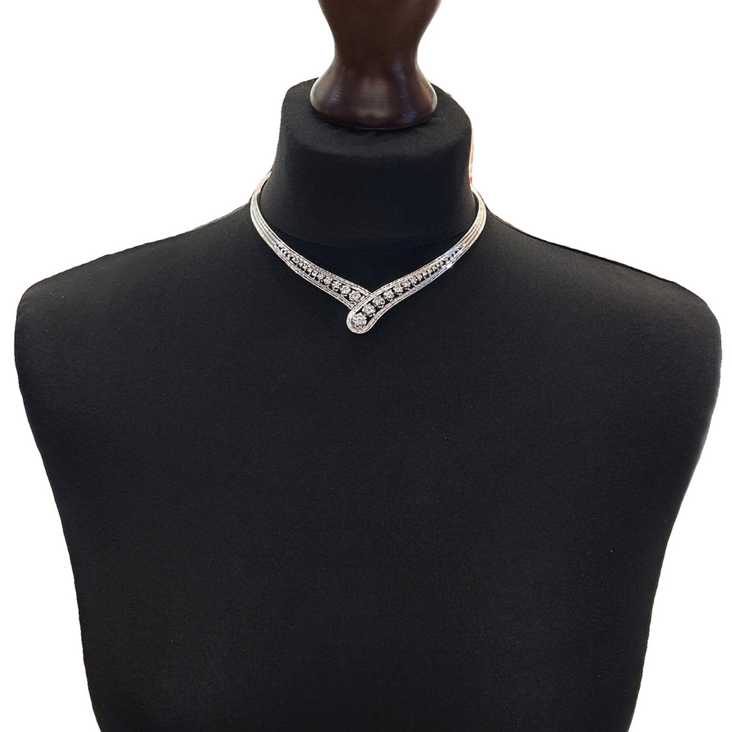 Vintage Graduated Natural Diamond 18ct White Gold Collar Necklace