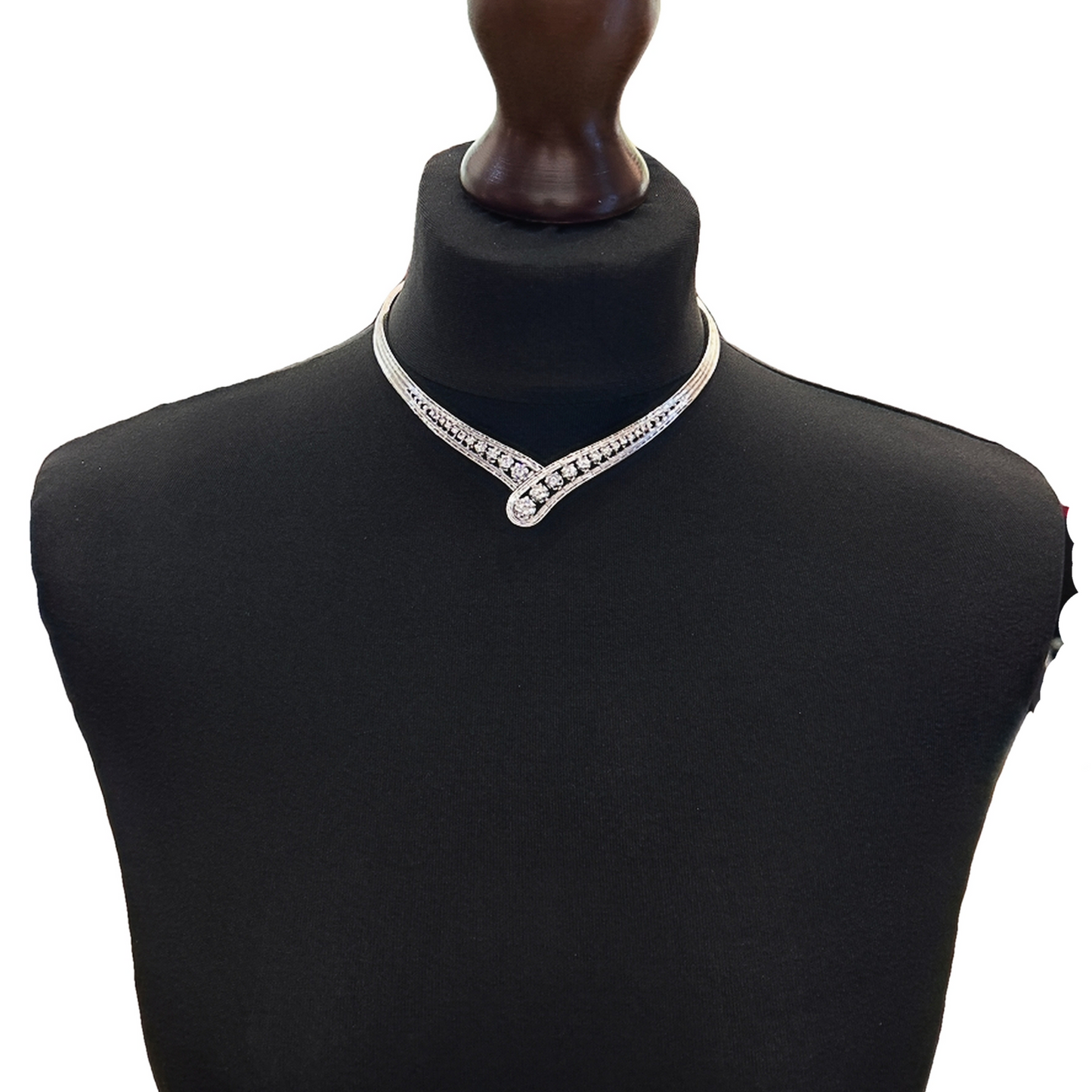 Vintage Graduated Natural Diamond 18ct White Gold Collar Necklace