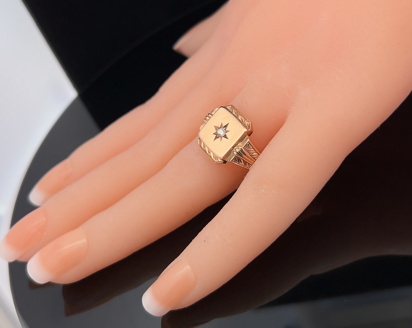 Vintage Victorian Style Diamond Set 9ct Gold Signet Ring