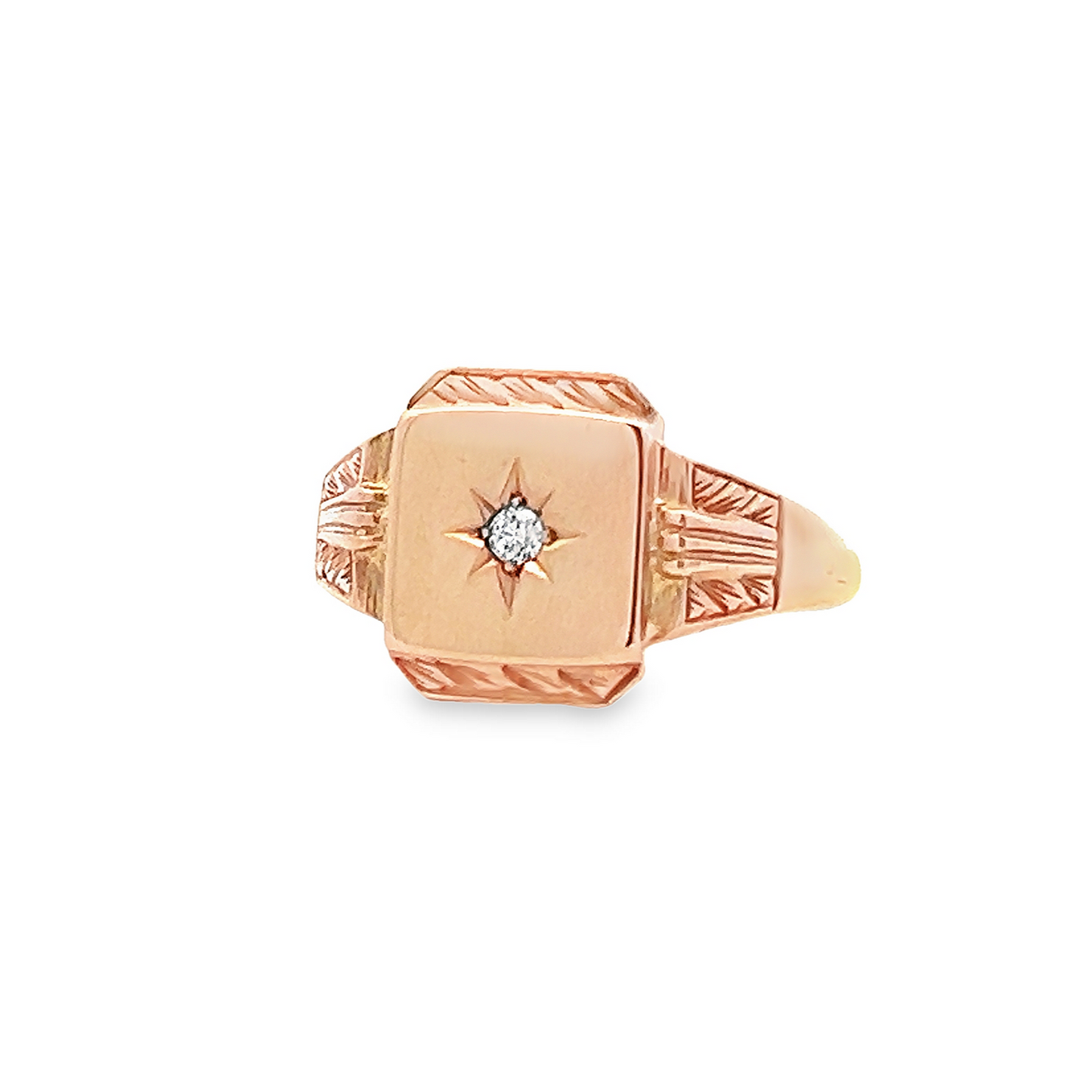 Vintage Victorian Style Diamond Set 9ct Gold Signet Ring