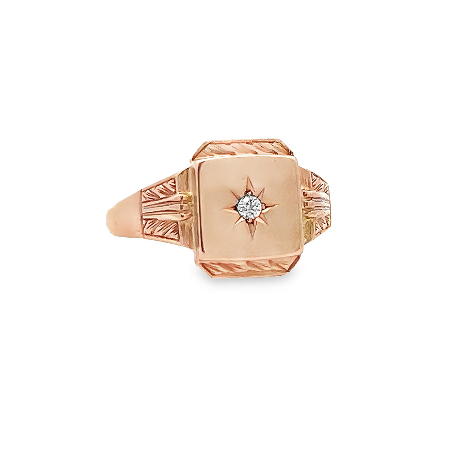 Vintage Victorian Style Diamond Set 9ct Gold Signet Ring