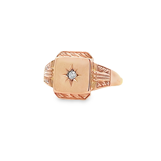 Vintage Victorian Style Diamond Set 9ct Gold Signet Ring