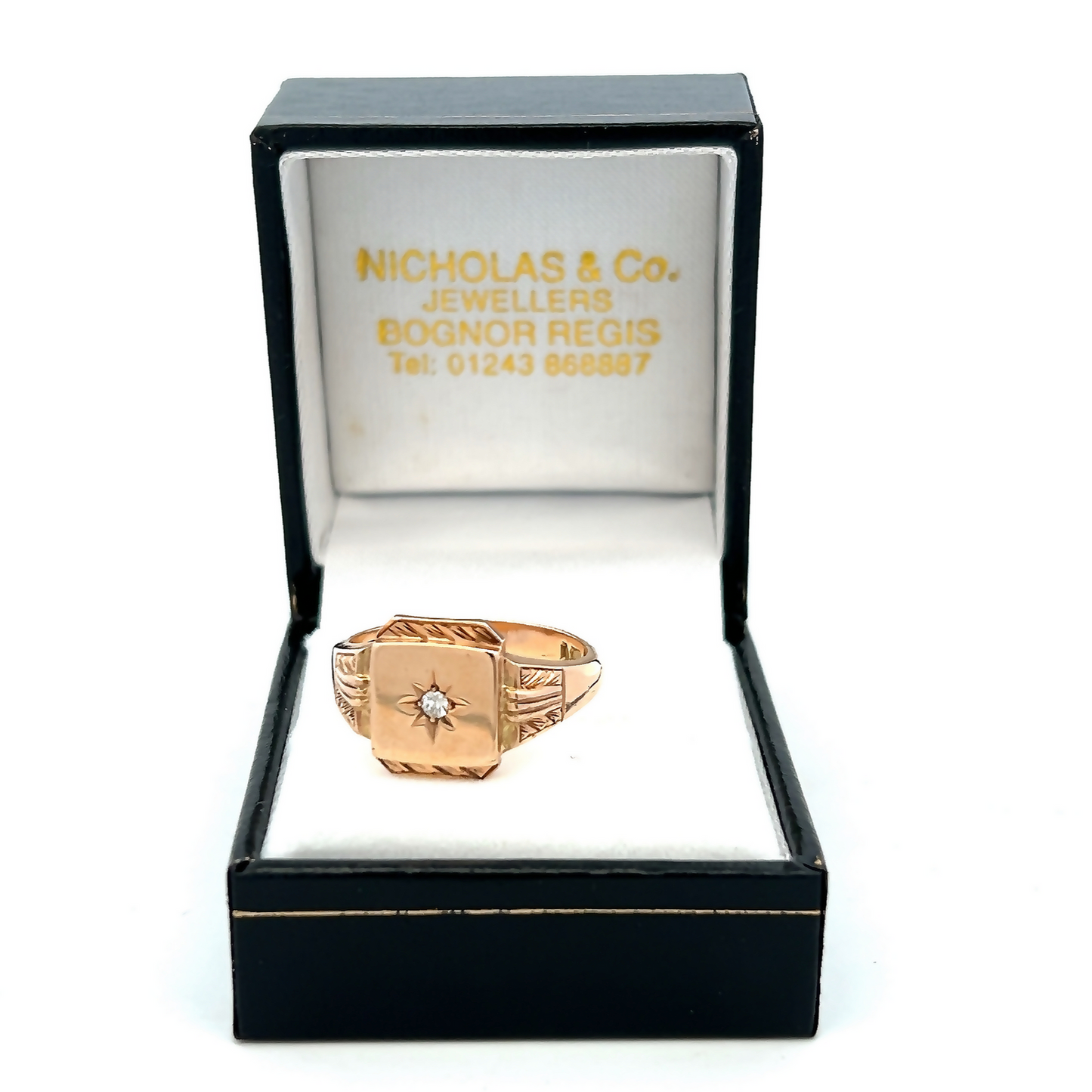Vintage Victorian Style Diamond Set 9ct Gold Signet Ring