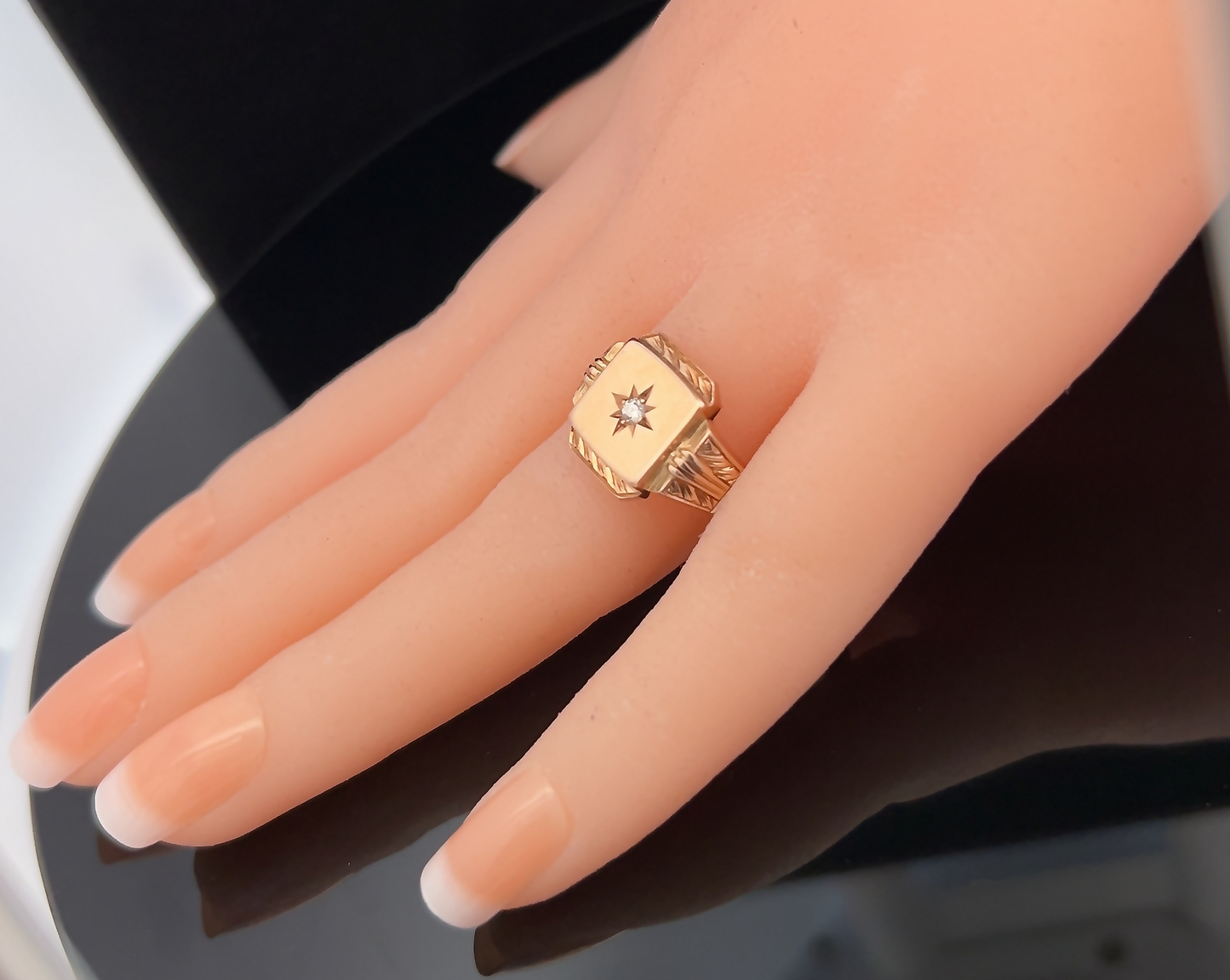 Vintage Victorian Style Diamond Set 9ct Gold Signet Ring