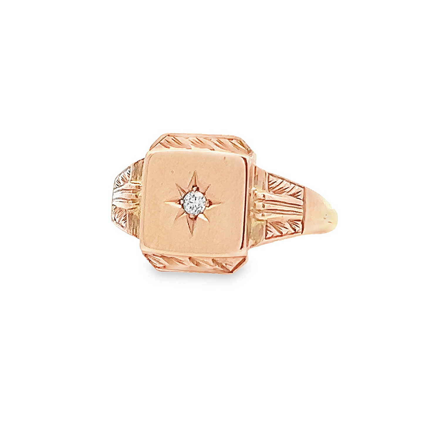 Vintage Victorian Style Diamond Set 9ct Gold Signet Ring