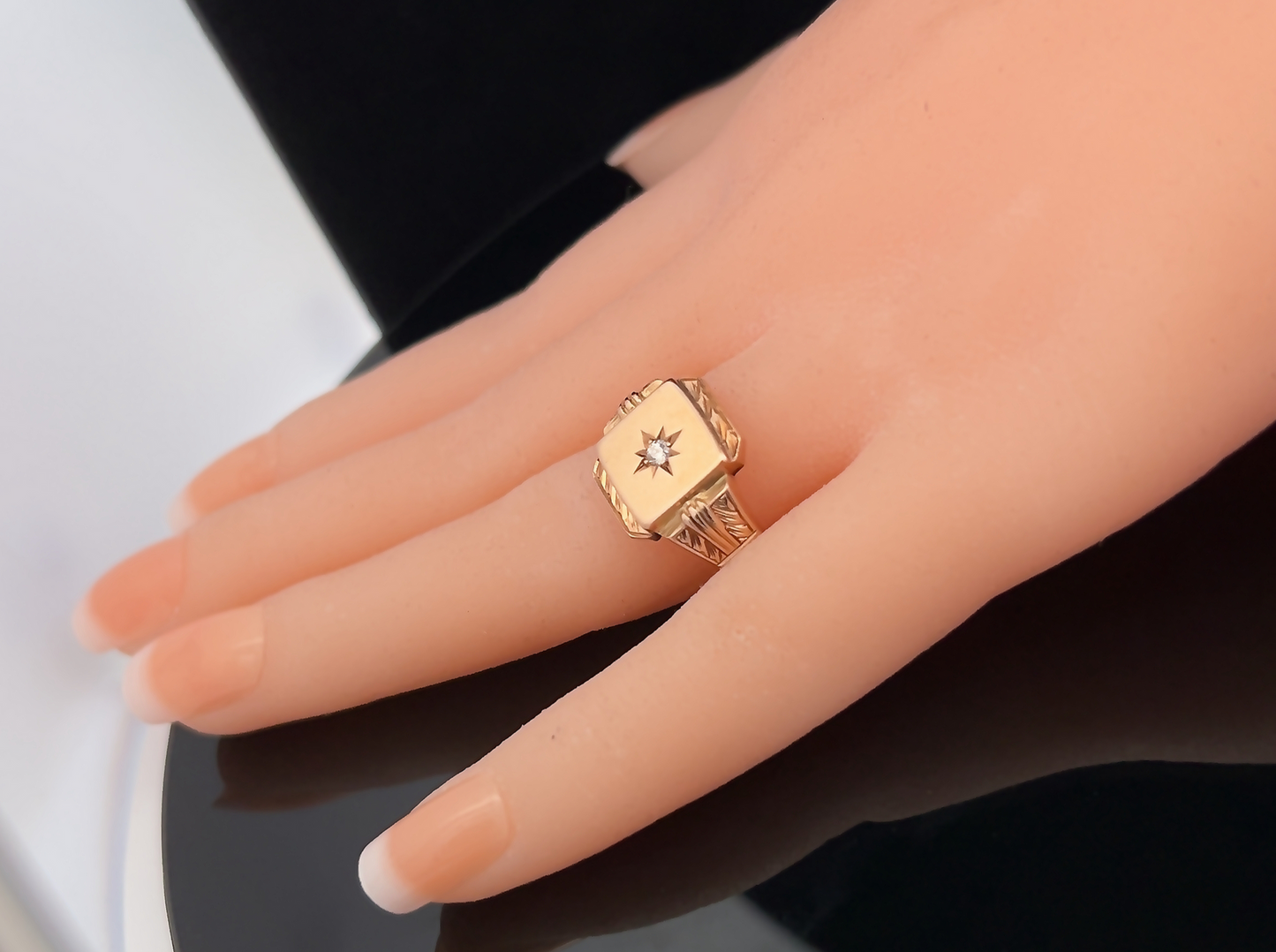 Vintage Victorian Style Diamond Set 9ct Gold Signet Ring