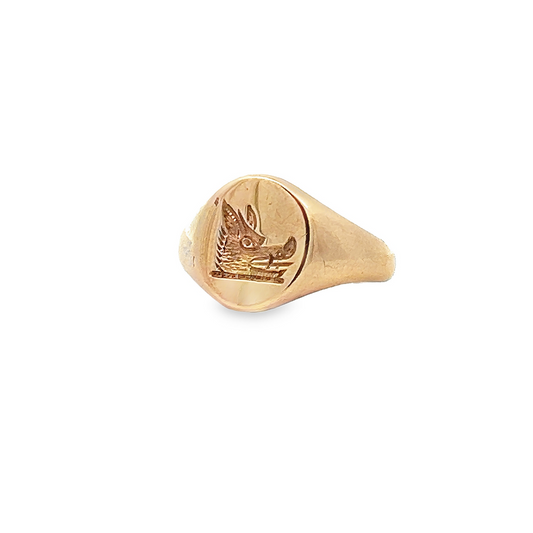Preloved 9ct Gold Intaglio Boar's Head Crested Signet Ring
