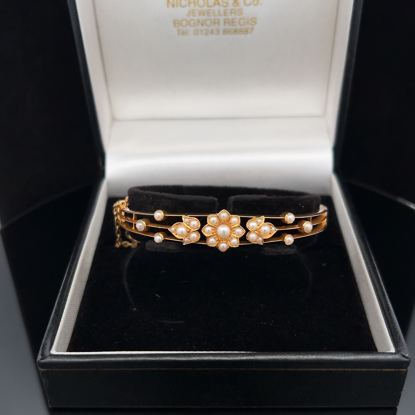 Antique Victorian Natural Split Pearl 15ct Gold Bangle