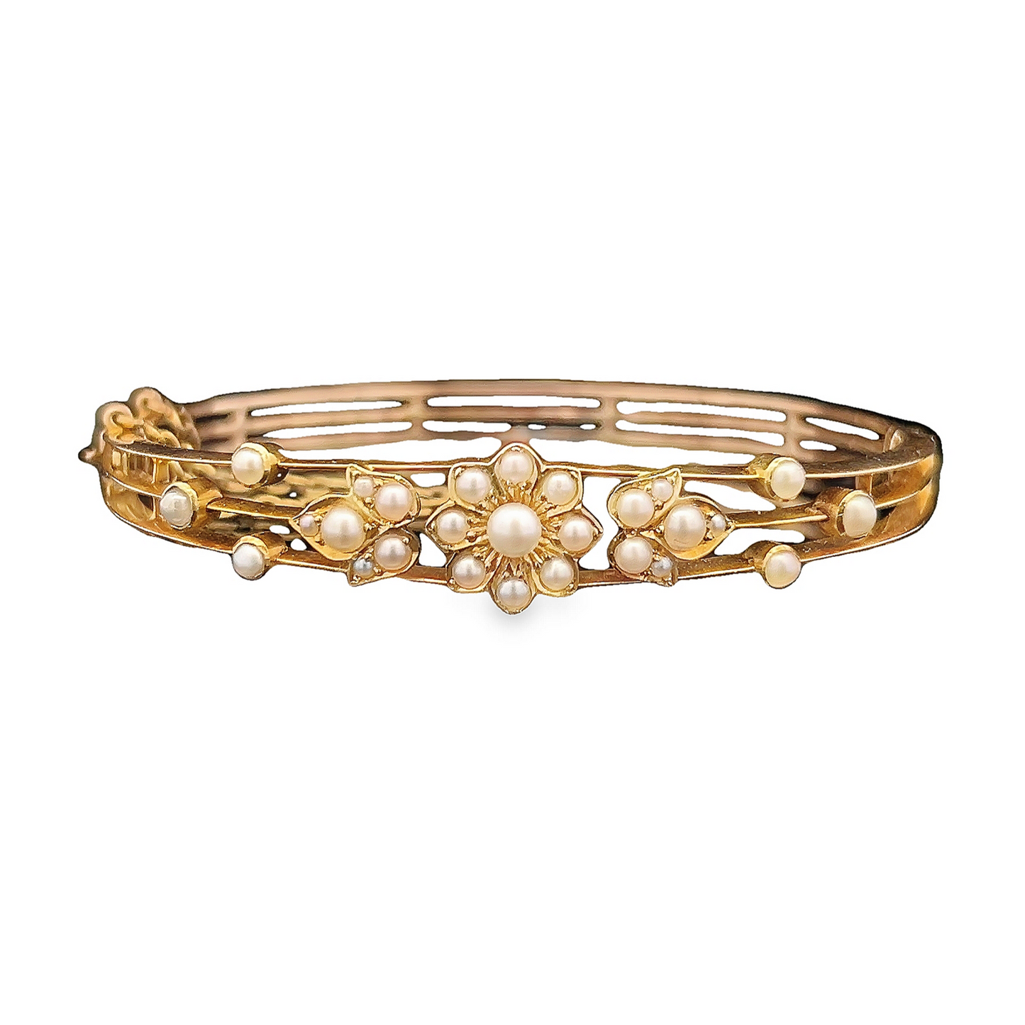 Antique Victorian Natural Split Pearl 15ct Gold Bangle