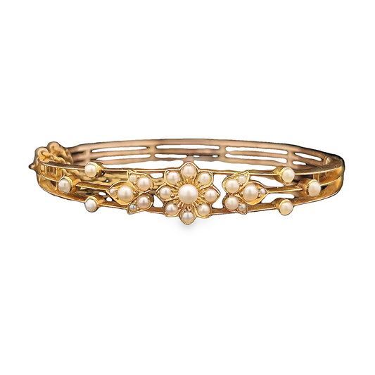 Antique Victorian Natural Split Pearl 15ct Gold Bangle