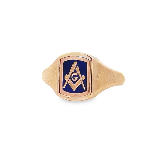 Vintage Enamel Masonic 'Swivelling' 9ct Gold Signet Ring