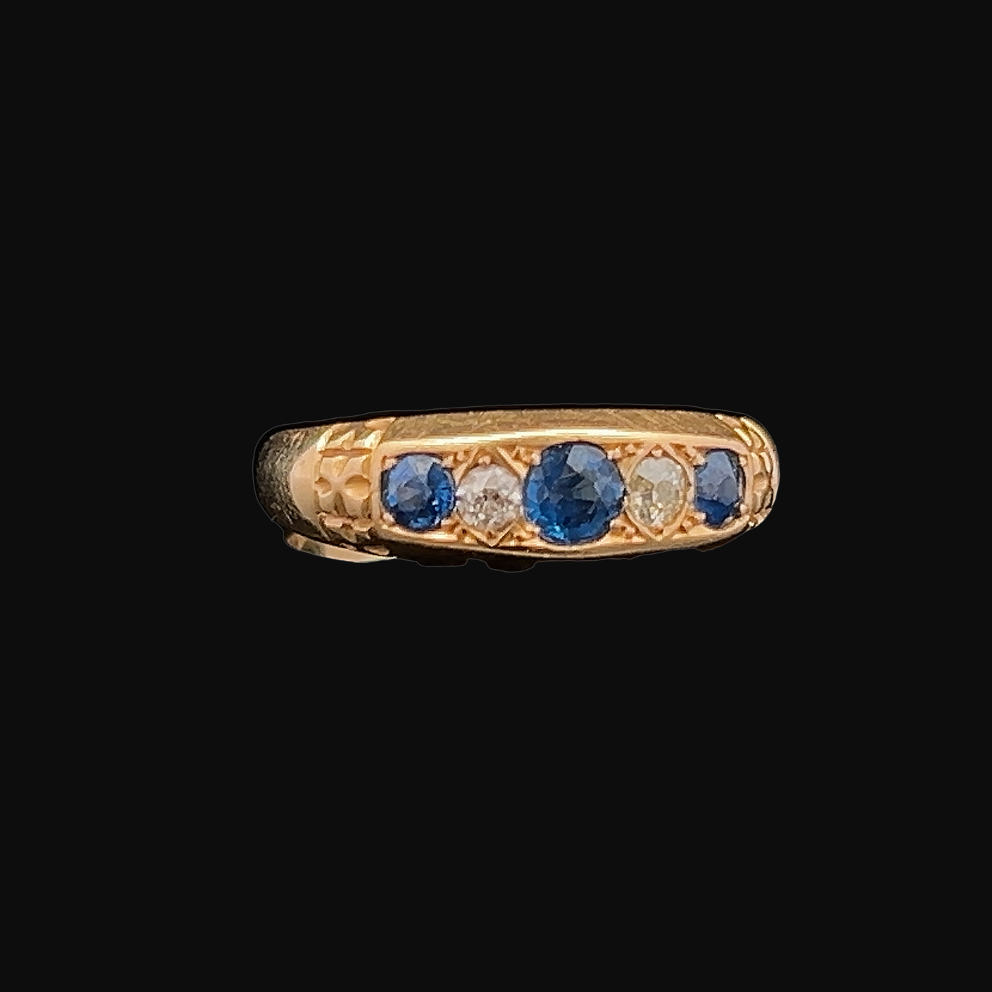 Antique Edwardian Five Stone Sapphire and Diamond 18ct Gold Gypsy Ring