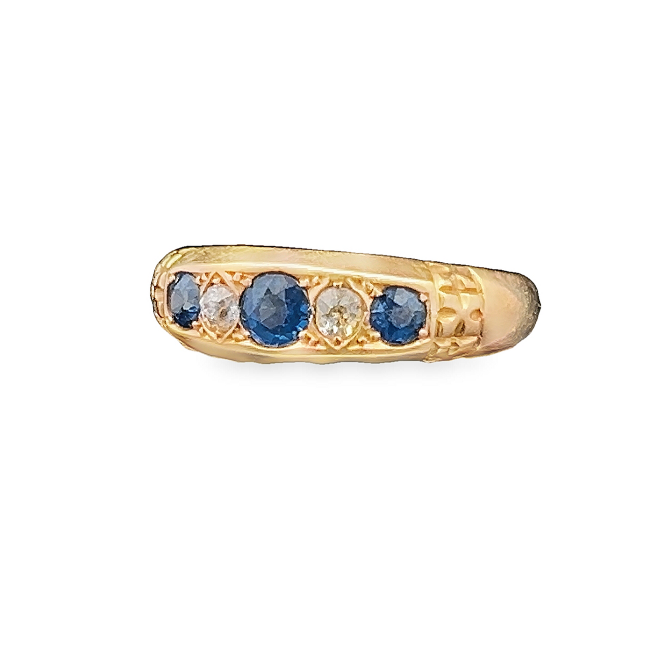 Antique Edwardian Five Stone Sapphire and Diamond 18ct Gold Gypsy Ring