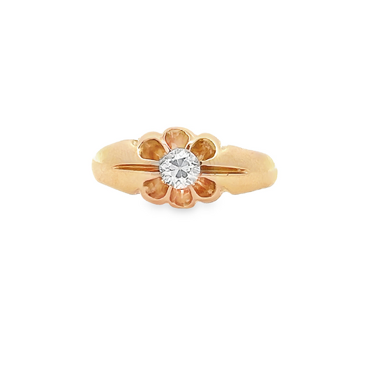Antique Edwardian Solitaire Old European Cut 0.30ct Diamond 18ct Gold Gypsy Ring