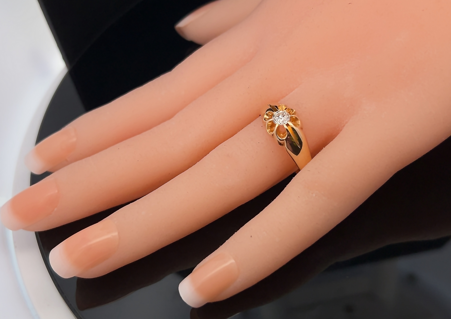 Antique Edwardian Solitaire Old European Cut 0.30ct Diamond 18ct Gold Gypsy Ring