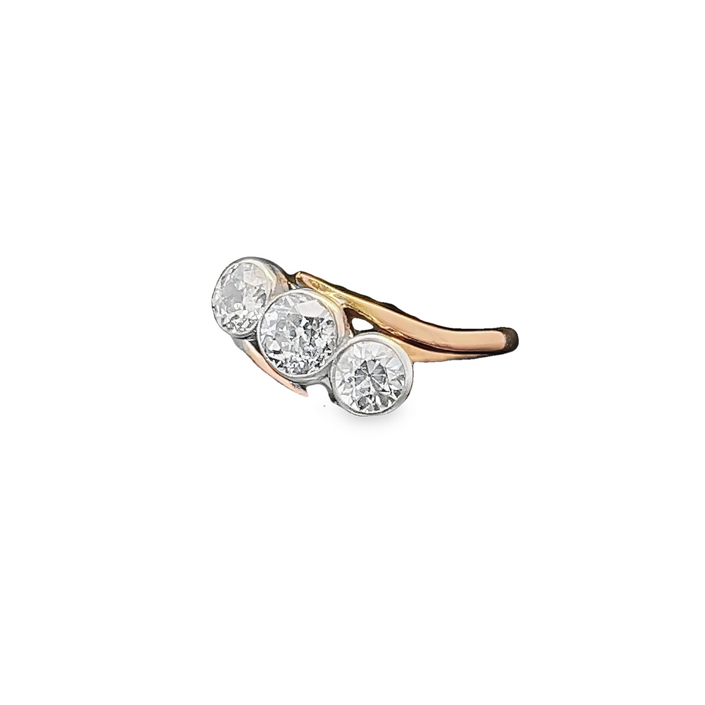 Antique Art Nouveau Diamond 18ct Gold Crossover Trilogy Ring