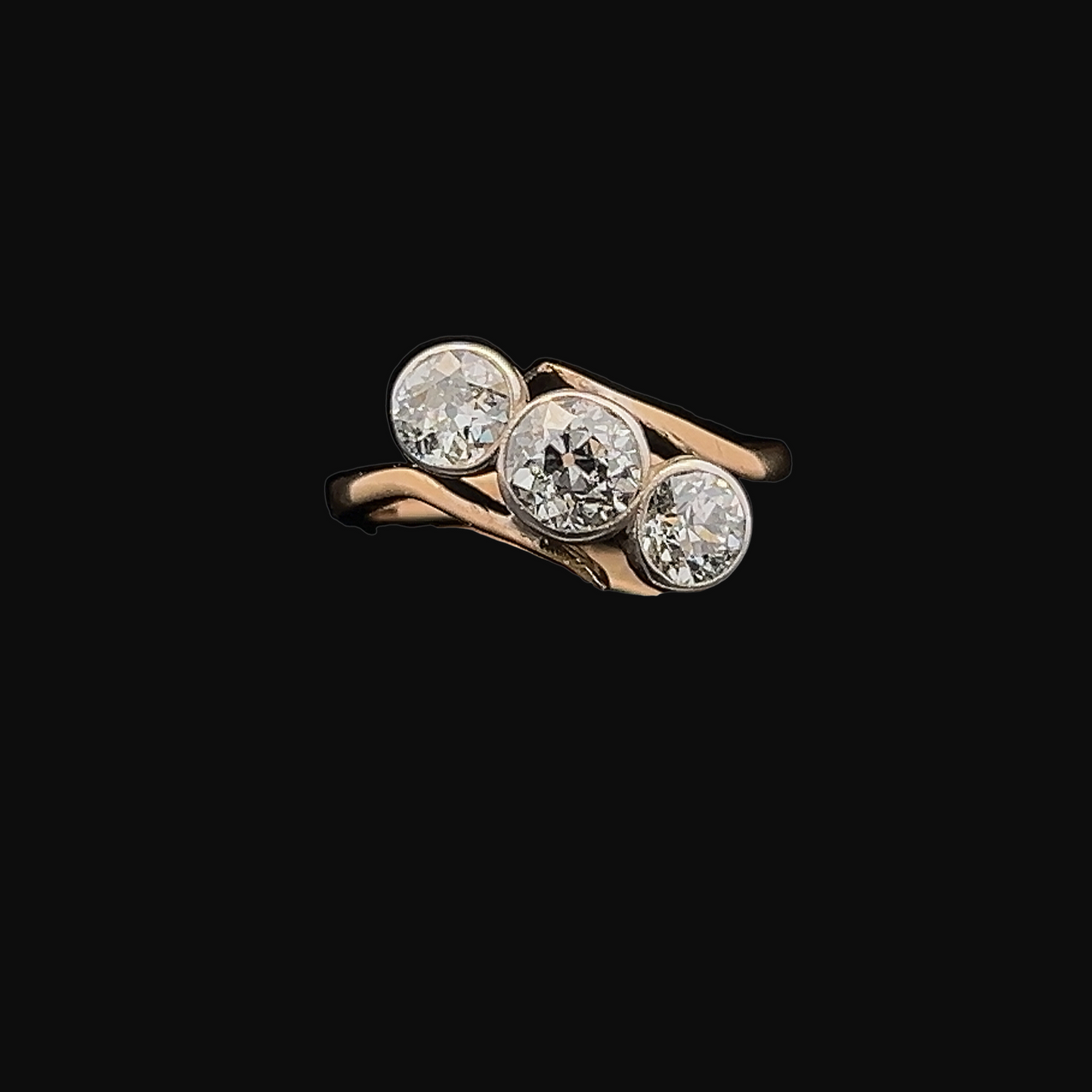 Antique Art Nouveau Diamond 18ct Gold Crossover Trilogy Ring
