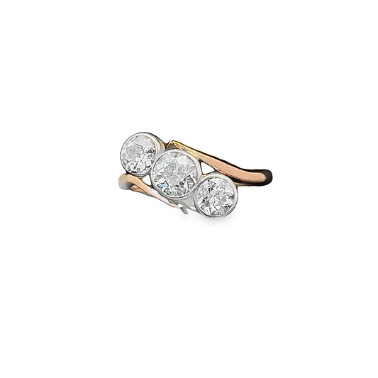 Antique Art Nouveau Diamond 18ct Gold Crossover Trilogy Ring