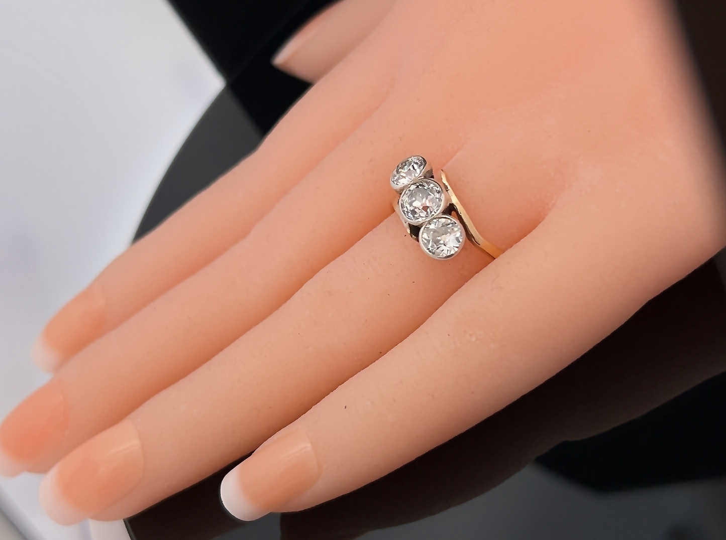 Antique Art Nouveau Diamond 18ct Gold Crossover Trilogy Ring