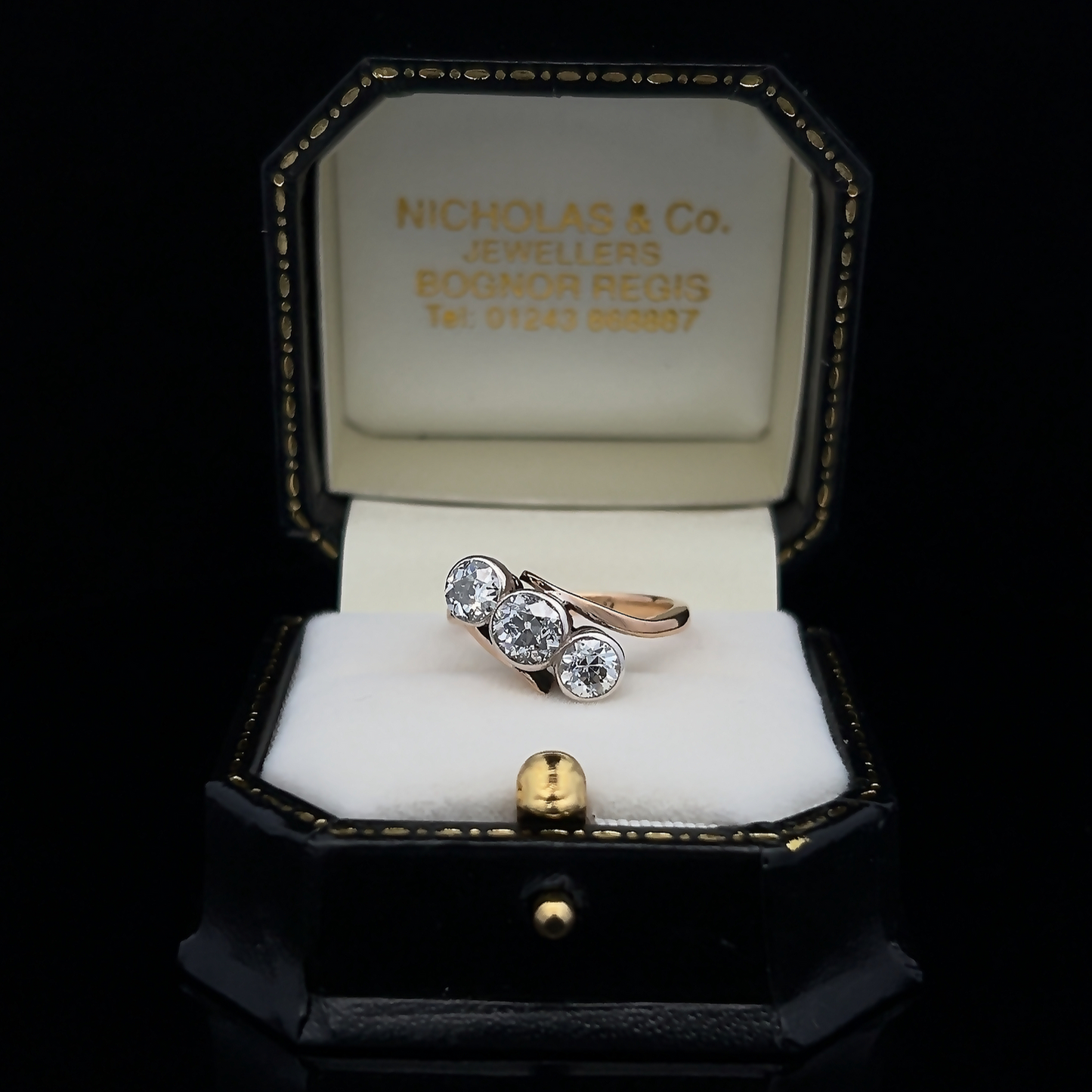 Antique Art Nouveau Diamond 18ct Gold Crossover Trilogy Ring