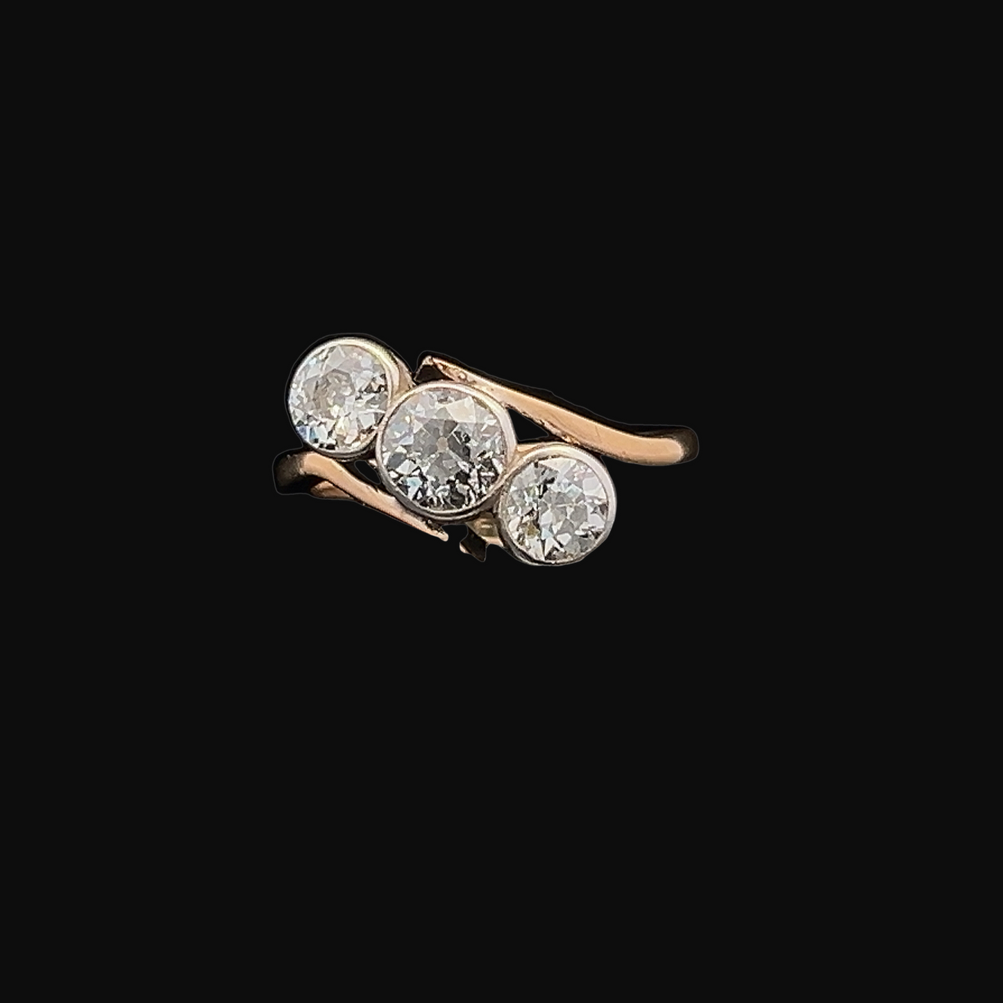 Antique Art Nouveau Diamond 18ct Gold Crossover Trilogy Ring