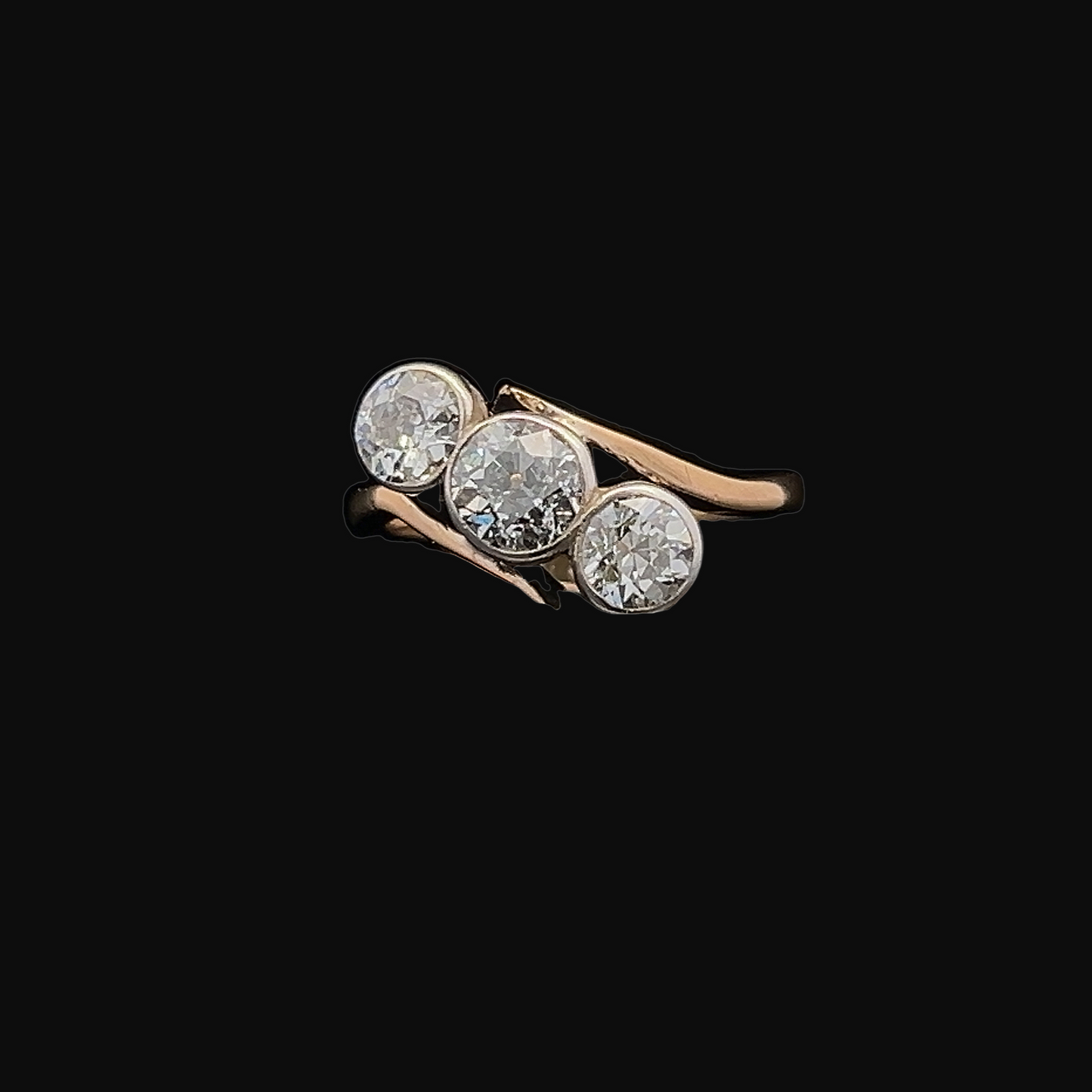 Antique Art Nouveau Diamond 18ct Gold Crossover Trilogy Ring