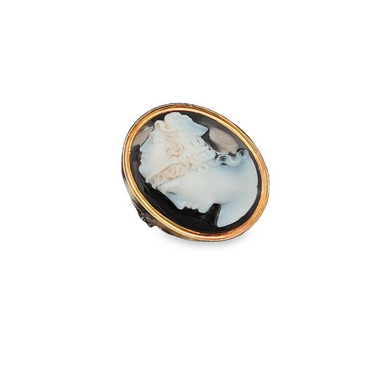 Rare Antique Victorian Grand Tour Hardstone Perseus and Medusa 15ct Gold Cameo Brooch