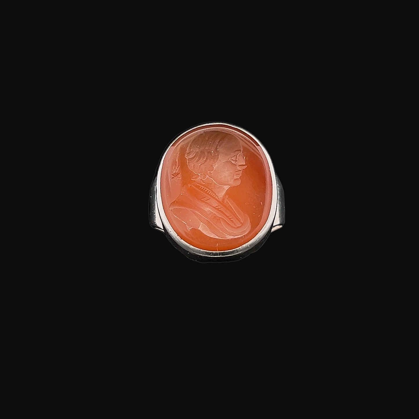 Antique Georgian Carnelian Intaglio/Seal Engraving of Halley and His Comet Sterling Silver Signet Ring